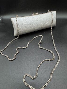 Light Grey & Silver, Clear Rhinestones Shell Clutch Evening Purse